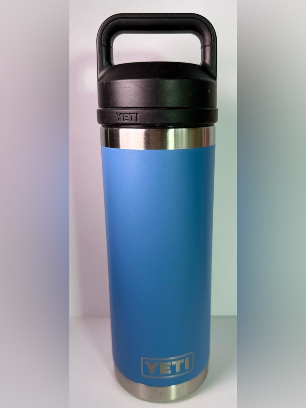 YETI Rambler 18 oz Bottle Light Blue Tahoe Sky Blue w/ Chug Cap Lid Insulated